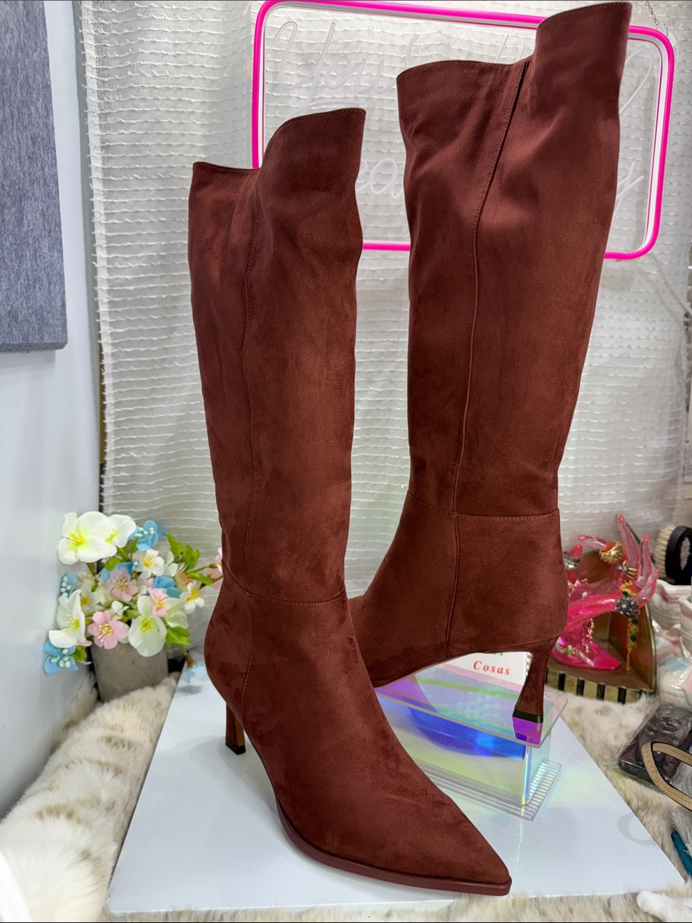 (Q0)NW Women's Tall Pointed-Toe Suede Boots in Deep Brown,Sz 8.5-(1)/9.5-(1)